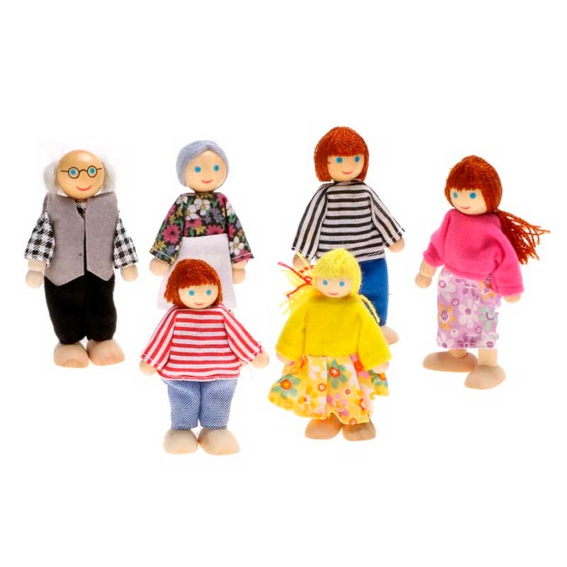 Familia 6 integrantes- Juguetes de madera y tela