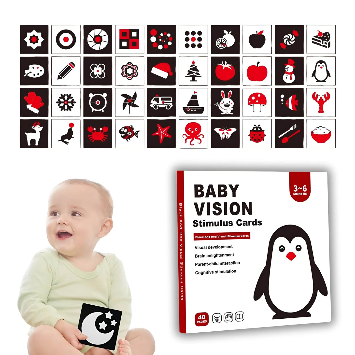 Tarjetas de estimulación visual Alto Contraste 3 a 6 meses