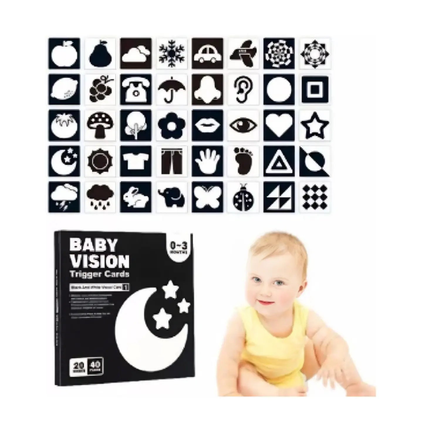 Tarjetas de Estimulación Visual Alto Contraste 0 a 3 Meses