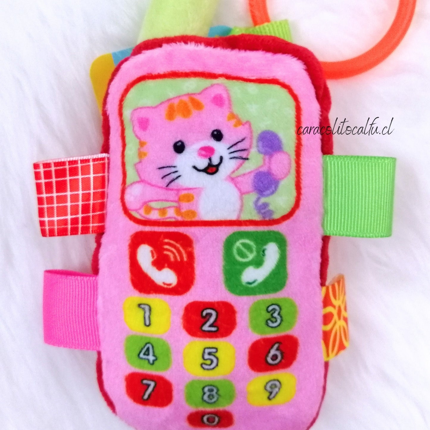 Peluche Sensorial Teléfono para Bebé - Diseño Gatita