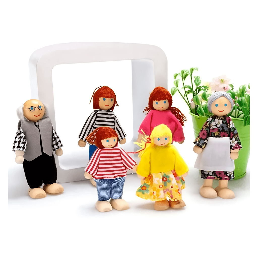 Familia 6 integrantes- Juguetes de madera y tela