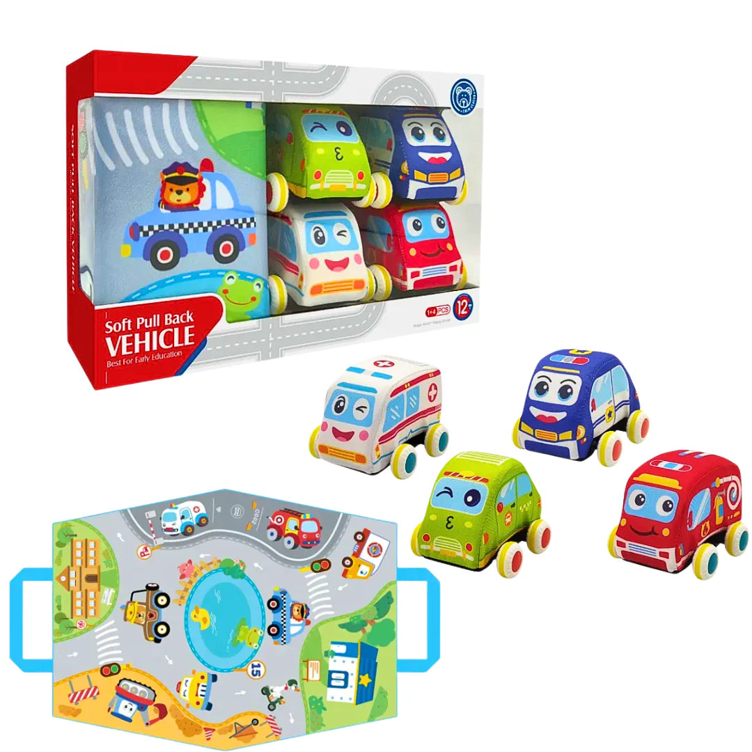 Set 4 Autos de Tela Acolchados a Fricción