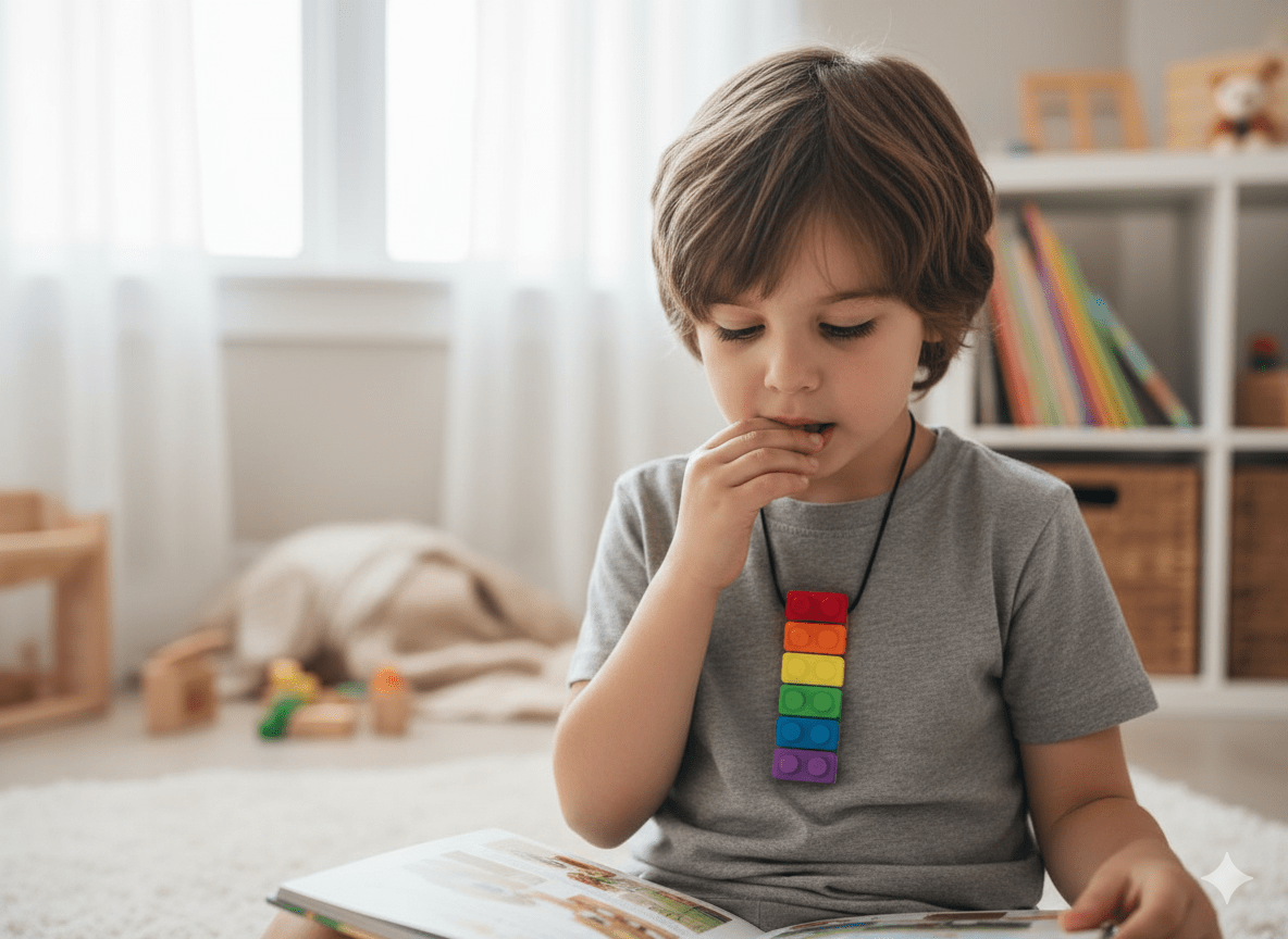 Mordedor Sensorial Lego Arcoíris – Collar de Silicona para Masticar (Niños y Bebés con Hipersensibilidad Oral)