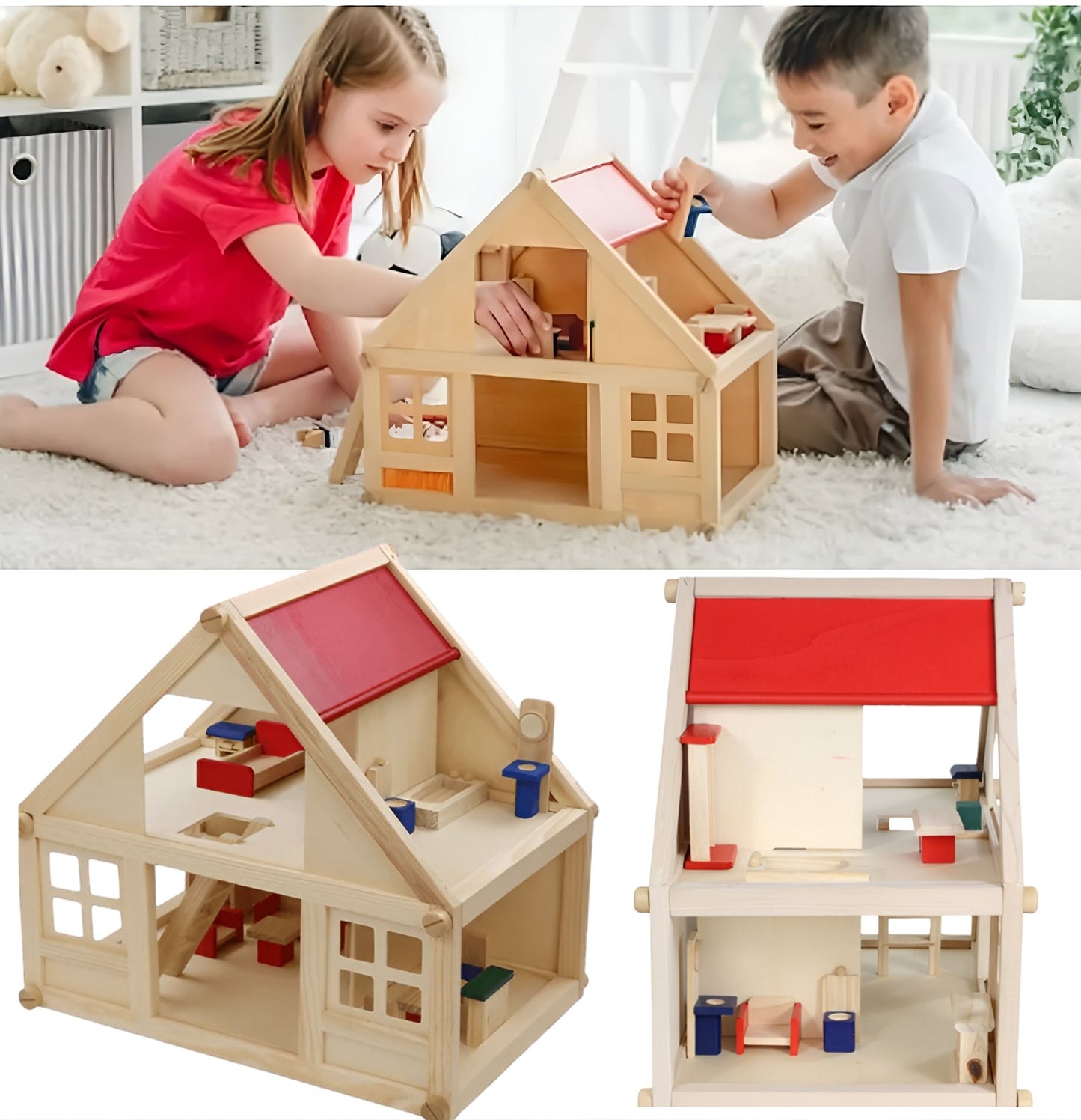 Casa de muñecas Madera 2 Pisos Amoblada 40cms