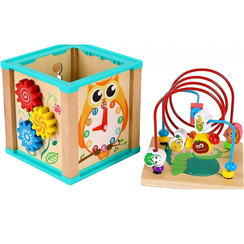 Cubo de actividades de madera 5 en 1 Búho