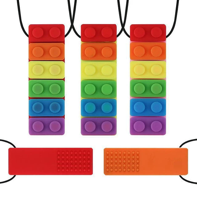 Mordedor Sensorial Lego Arcoíris – Collar de Silicona para Masticar (Niños y Bebés con Hipersensibilidad Oral)