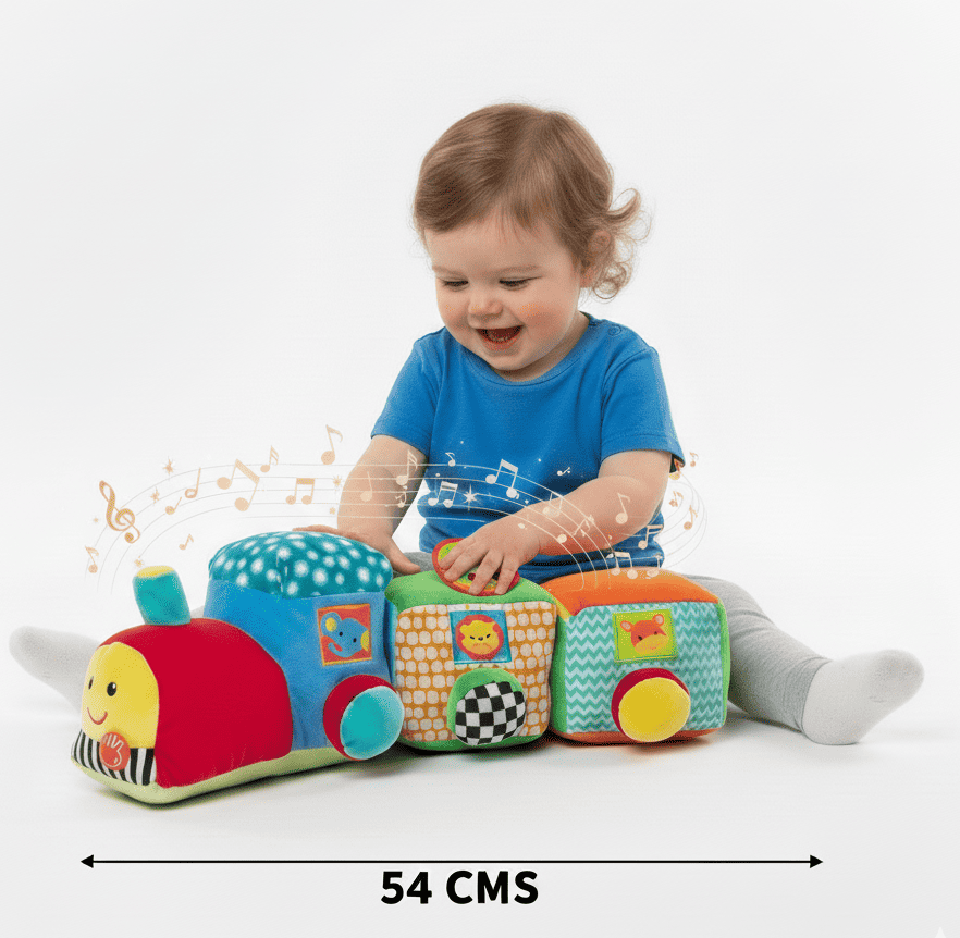 Tren Sensorial de Peluche con Sonido – Juguete de Estimulación para Bebé (54 cm)